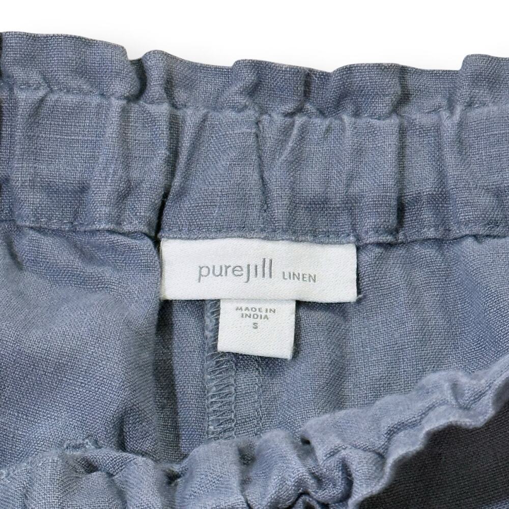 J. Jill Pure Jill Blue 100% Linen Shorts S Pull On Elastic Waist Slash Pockets - Picture 2 of 8